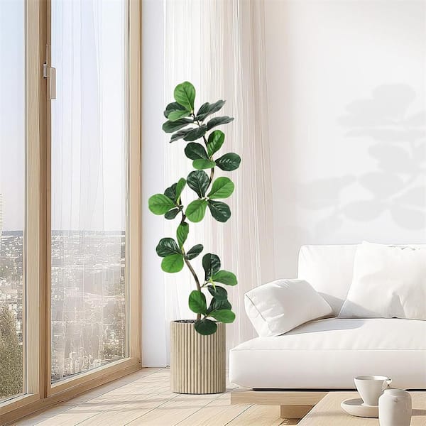 Unbranded 5FT Artificial Fiddle Leaf Fig Tree with Pot, Fake Rubber Tall  Fake Floor Plant for Home PHK_34W9NSXU-WSS