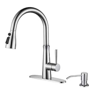 Single Handle Stainless Steel Pull Down Sprayer Kitchen Faucet with Soap Dispenser in Chrome