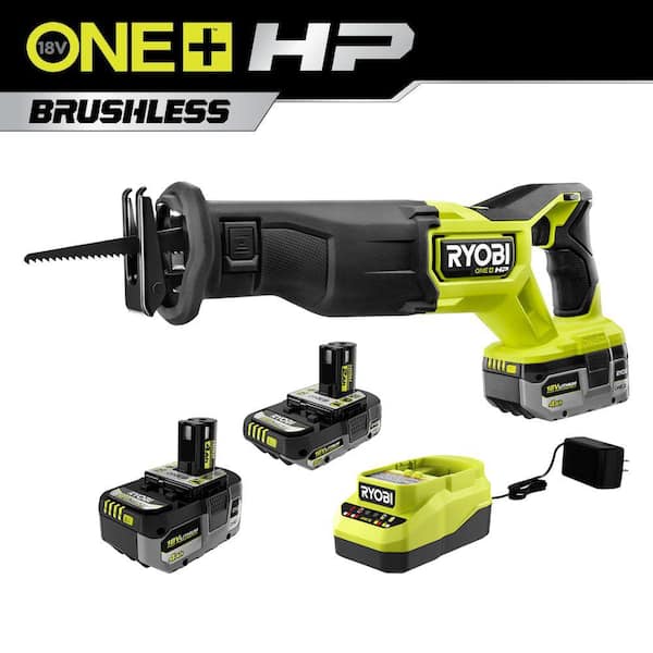 RYOBI ONE HP 18V Brushless Cordless Reciprocating Saw Kit with 2 4.0 Ah Batteries 2.0 Ah Battery and Charger PBLRS01K3SB The Home Depot