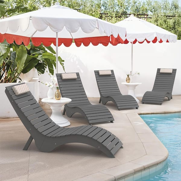 Salina Premium Recycled Plastic Neutral Outdoor Chaise Lounges Ply Patio Lounge Chair with Headrest and Sandbag Set of 4