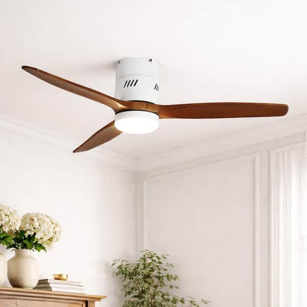 52 in. Integrated LED Indoor Flush Mount White Standard Ceiling Fan with Dimmable Light and Remote DC Motor