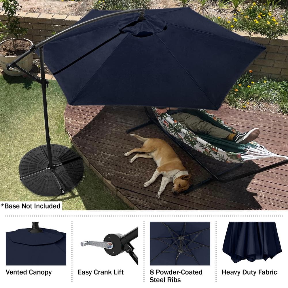 Navy Blue 10-Foot Offset Cantilever Patio Umbrella with Aluminum Pole