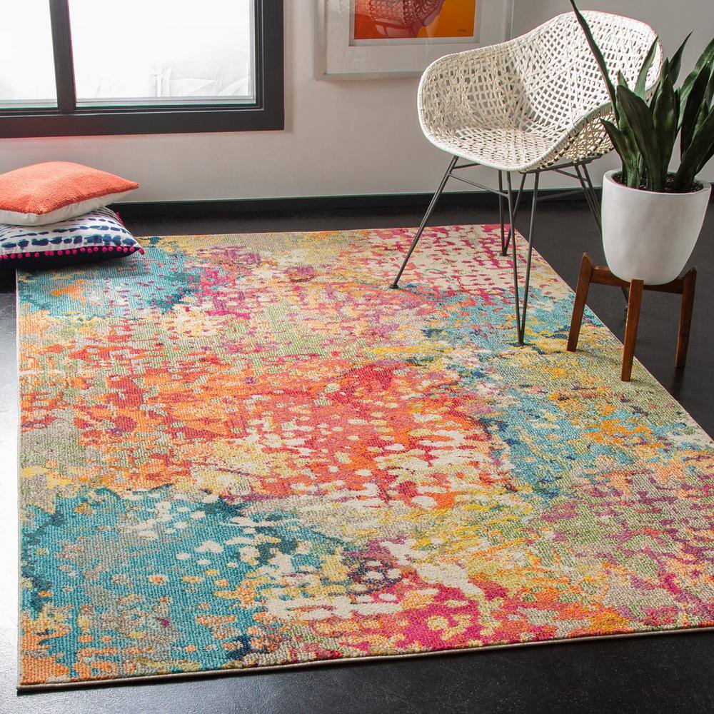 Ivory and Multicolor Abstract Distressed Area Rug