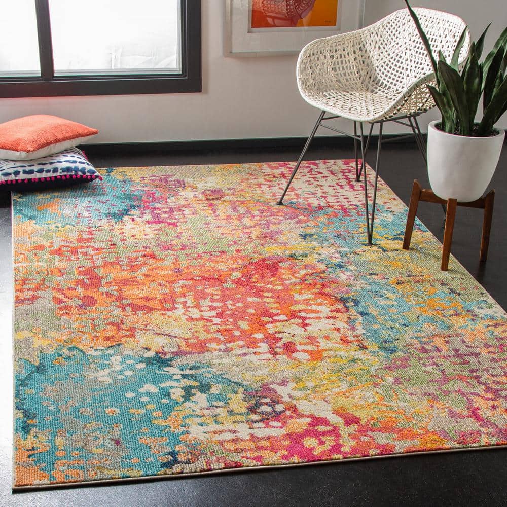 Ivory and Multicolor Abstract Hand-Knotted 8' x 10' Rug