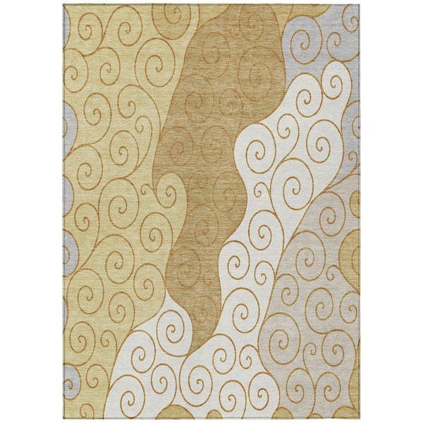 Chantille Machine Washable Indoor/Outdoor Abstract ACN2464 Gold 5 ft. x 7 ft. 6 in. Area Rug