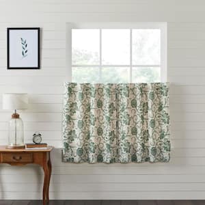 Dorset 36 in. W x 36 in. L Vintage Floral Light Filtering Tier Window Panel in Green Creme Pair