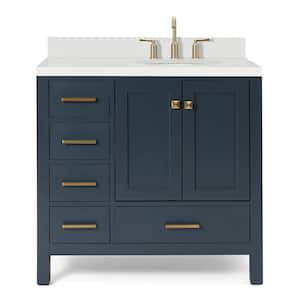 Cambridge 37 in. W x 22 in. D x 36 in. H Vanity in Midnight Blue with Pure White Quartz Top