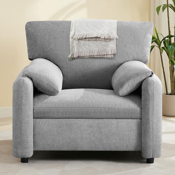 Gray Modern Casual Chenille Oversized Accent Armchair with Wide Bread Armrest, Living Room Single Sofa Chair