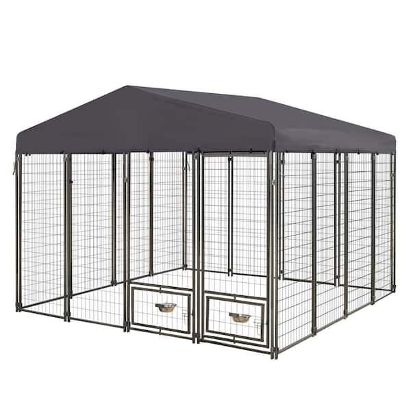 VEIKOUS 10 ft. x 10 ft. Dog Kennel Outdoor Dog Enclosure with Rotating Feeding Door and Polyester Cover