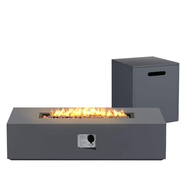UPHA 56 in. 50,000 BTU Dark Gray Rectangle Iron Outdoor Propane Gas Fire Pit Table with Propane Tank Cover
