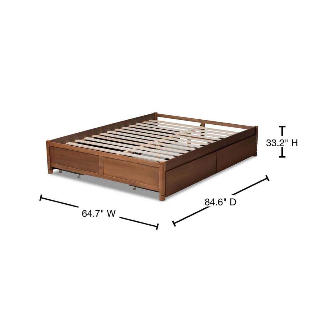 Yara Walnut Queen Bed with Tufted Upholstery and 4 Storage Drawers