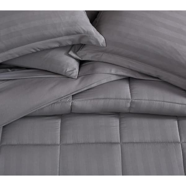 8-Piece Black Gray Hotel Bed-in-a-Bag Comforter Set and Sheet Set 