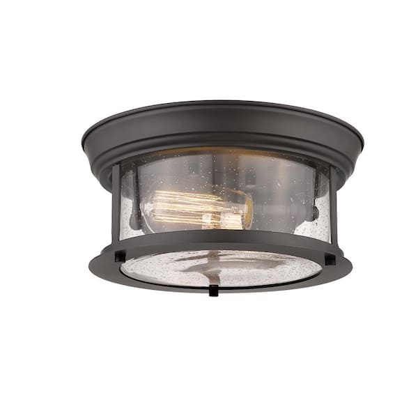 Unbranded 13.5 in. 2-Light Bronze Flush Mount with Clear Seedy Shade