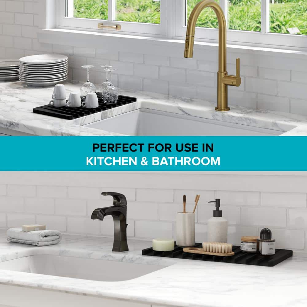 Black Silicone Self-Draining Dish Drying Mat and Trivet
