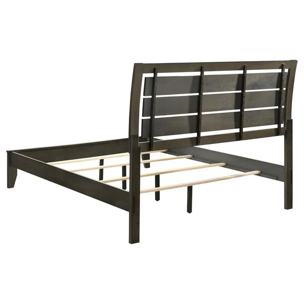 Gray Upholstered Queen Panel Bed with Tufted Headboard