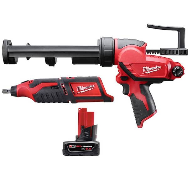 Milwaukee M12 12V Lithium-Ion Cordless Rotary Tool with M12 10 oz. Caulk  and Adhesive Gun and 6.0 Ah XC Battery Pack 2460-20-2441-20-48-11-2460 -  The Home Depot