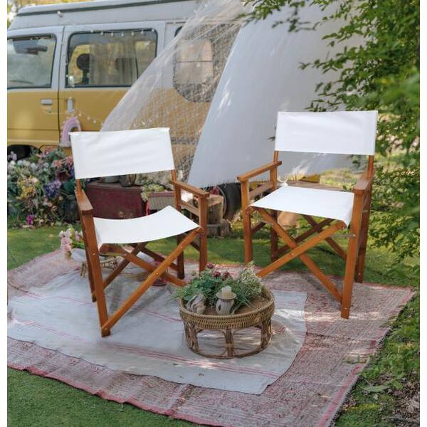 Casual Natural Wood Folding Lawn Chair, Director Canvas