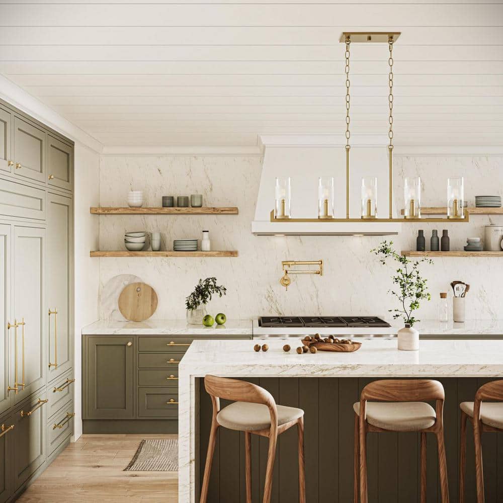 Pellum Collection 35 in. 5-Light Brushed Gold Linear Chandelier for Bar, Kitchen and Dining Room price history on PriceWatchPro
