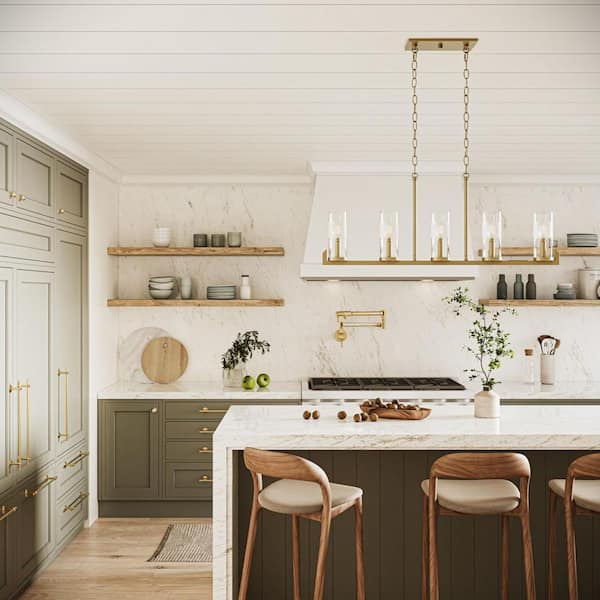 Progress Lighting Pellum Collection 35 in. 5-Light Brushed Gold Linear Chandelier for Bar, Kitchen and Dining Room