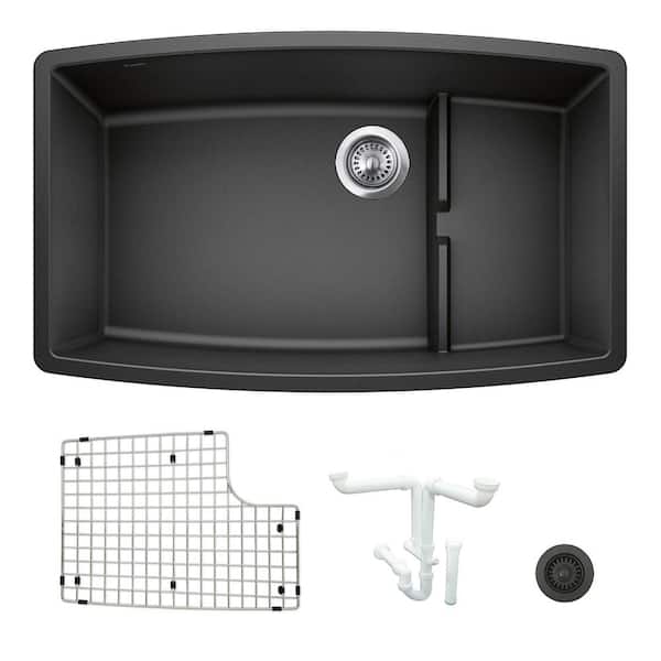 Blanco Performa 32 in. Undermount Single Bowl Anthracite Granite Composite Kitchen Sink Kit with Accessories