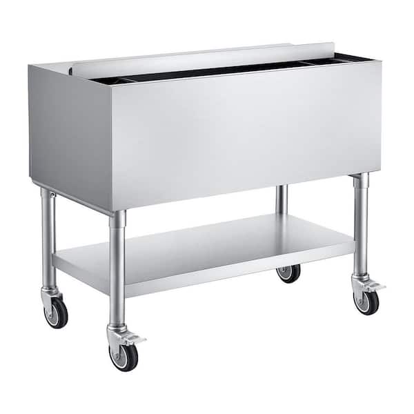 12.01 in. Commercial Ice Bin, Freestanding Single Bowl Stainless Steel Kitchen and Drain, Sliding Lid Bottle Holders