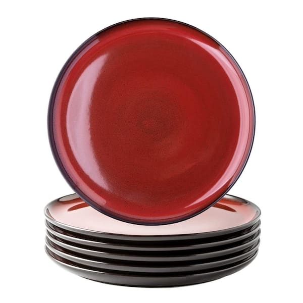 10.5 in. Reactive Glaze Porcelain Dinner Plates, Modern Dinnerware Set of 6, Scratch Resistant