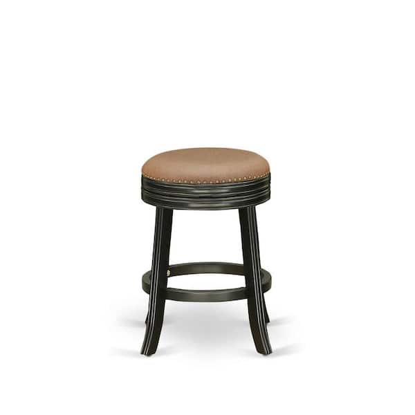 HOME IMPORTS EMPORIUM 24 in. H Black Counter Height Wooden Barstool Round Shape with Brown Roast PU Leather Upholstered Pub Height