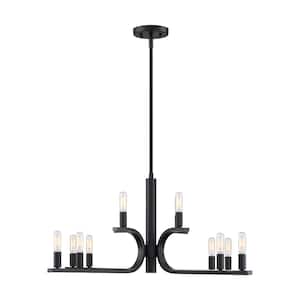 Skye 12-Light Matte Black Minimalist Tiered Candle Chandelier for Dining Rooms