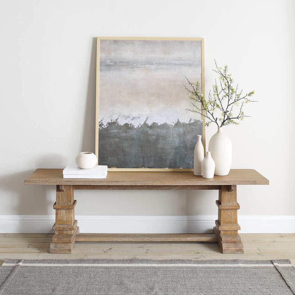 Rustic Brown Farmhouse Wood Dining Bench with Pedestal Columns