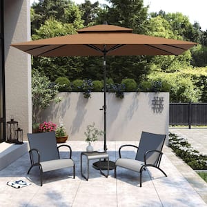 Double Top 10 ft. x 6.5 ft. Rectangular Market Crank and Tilt Patio Umbrella in Brown