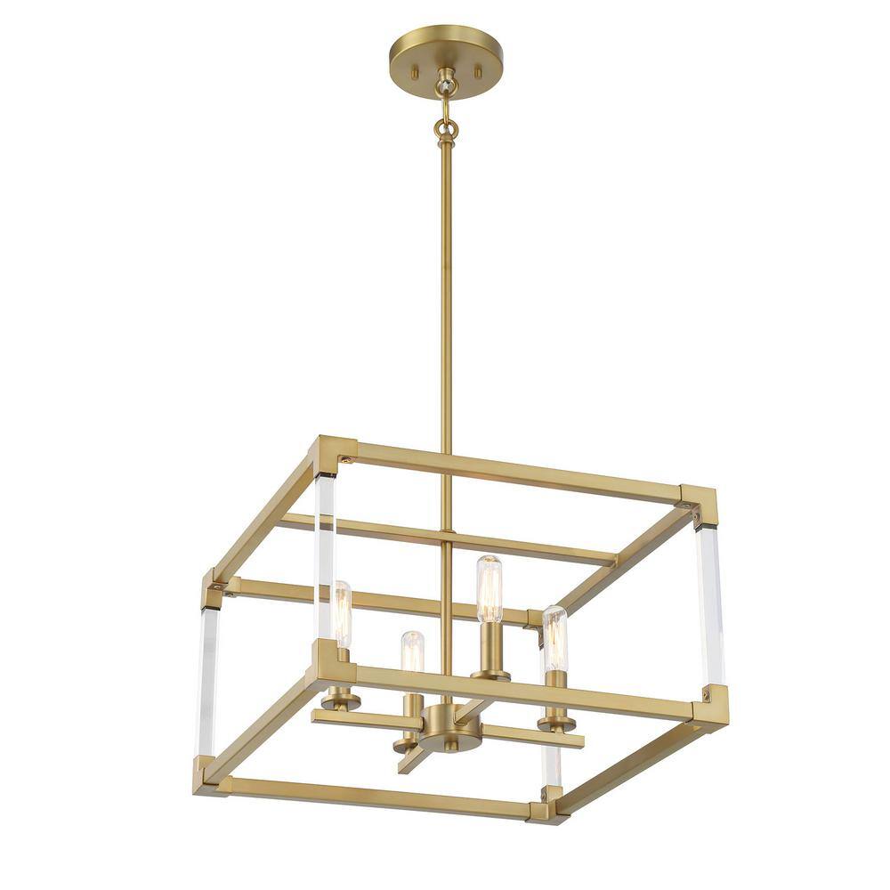 Oro District Soft Brass 4-Light Rectangular Pendant