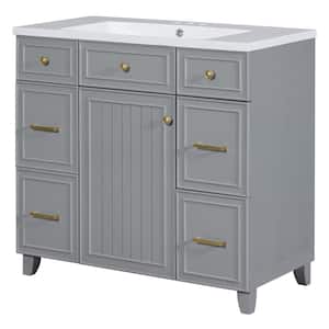 35.4 in. W x 16.65 in. D x 33.3 in. H Bath Vanity Cabinet without Top with 3 Drawers and Adjustable Shelf in Gray