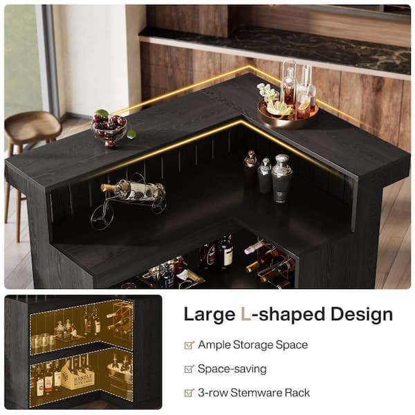 BYBLIGHT Kearsten 43.3 in. H L-shaped Bar Table with 3 Muti-Bottle