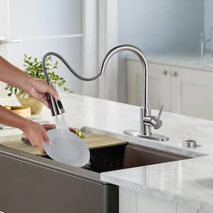 Single Handle Pull Down Sprayer Kitchen Faucet with 3-Mode Spray and Mobile Motion Sensor in Brushed Nickel