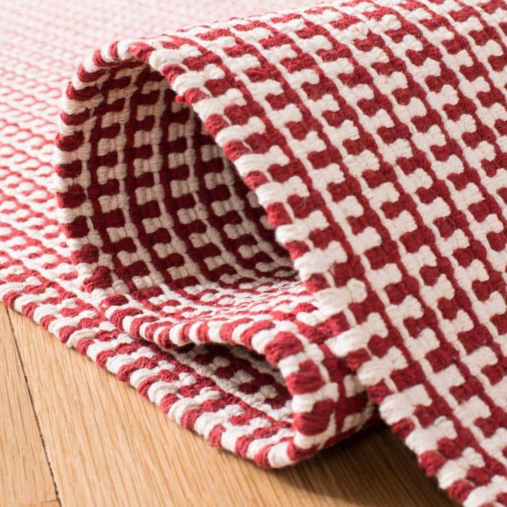 Ivory and Red Cotton 4' Square Handwoven Montauk Rug