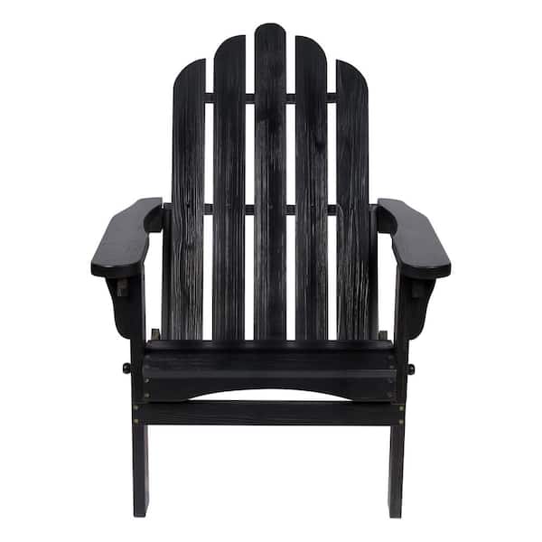 Shine Company Marina II Large 37 in. H Black Folding Cedar Wood Adirondack Chair with Exclusive Hydro-Tex