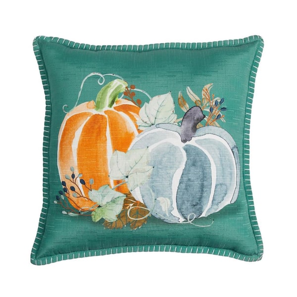 Photo 1 of 18 in. Watercolor Pumpkins Decorative Harvest Square Pillow