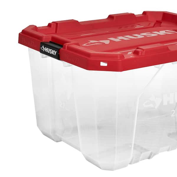 27 Gal. Pro Grip Storage Tote in Clear with Red Lid