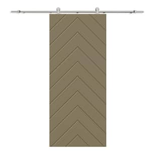 Herringbone 24 in. x 84 in. Fully Assembled Olive Green Stained MDF Modern Sliding Barn Door with Hardware Kit