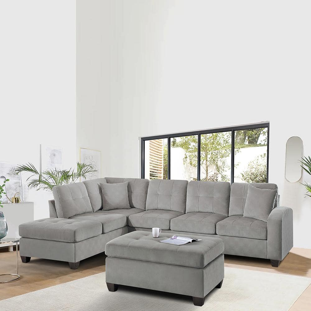 Emilio Taupe Velvet Tufted Upholstered Ottoman