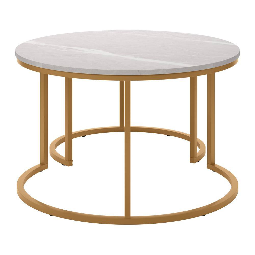 Fort Worth White Marble and Gold Round Nesting Coffee Table Set