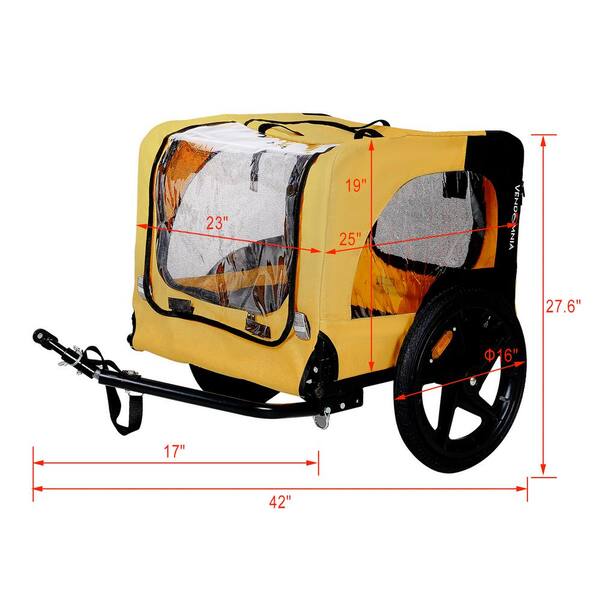 Yellow Outdoor Heavy-Duty Foldable Utility Pet Stroller Dog Carriers Bicycle Trailer