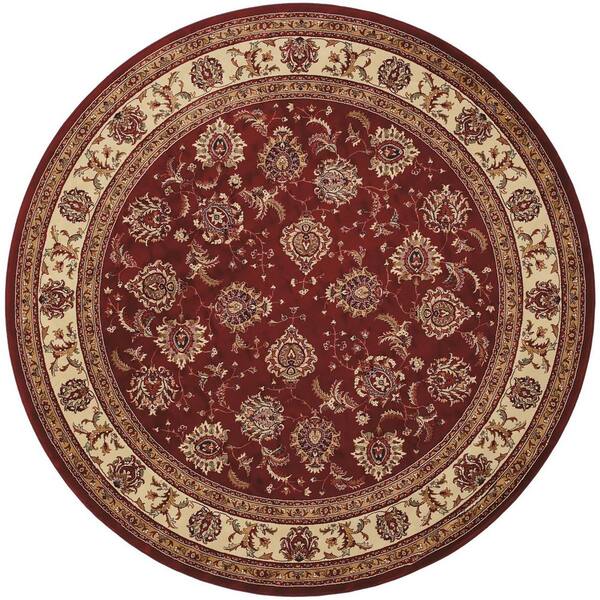 6 ft. Round Ivory, Blue Oriental Washable Area Rug