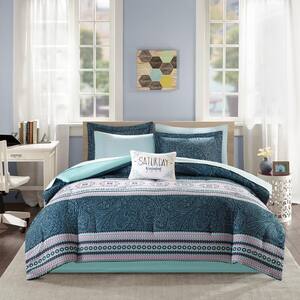 Gloria 9-Piece Blue Queen Comforter Set
