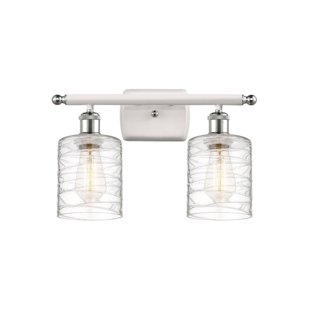 Cobbleskill 16 in. 2-Light White and Polished Chrome Vanity Light with Deco Swirl Glass Shade -  Innovations, 516-2W-WPC-G11