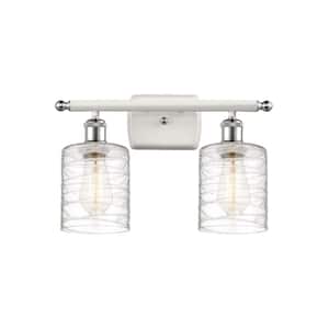 Cobbleskill 16 in. 2-Light White and Polished Chrome Vanity Light with Deco Swirl Glass Shade