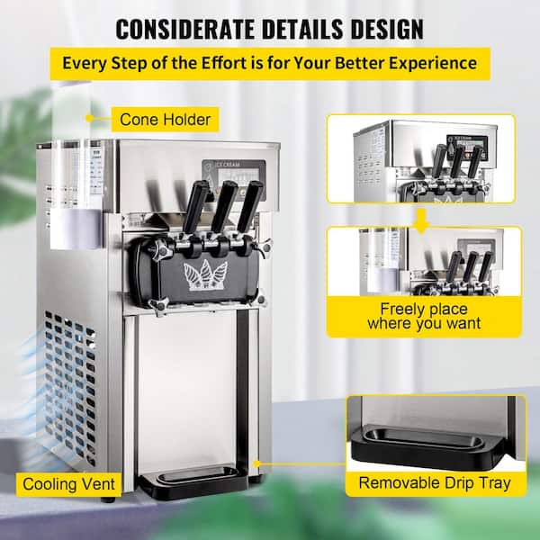 VEVOR Commercial Ice Cream Machine with Two 12L Hoppers Soft Serve Machine with 3 Flavors Commercial Ice Cream Maker 2500W Compressor Soft Ice Cream