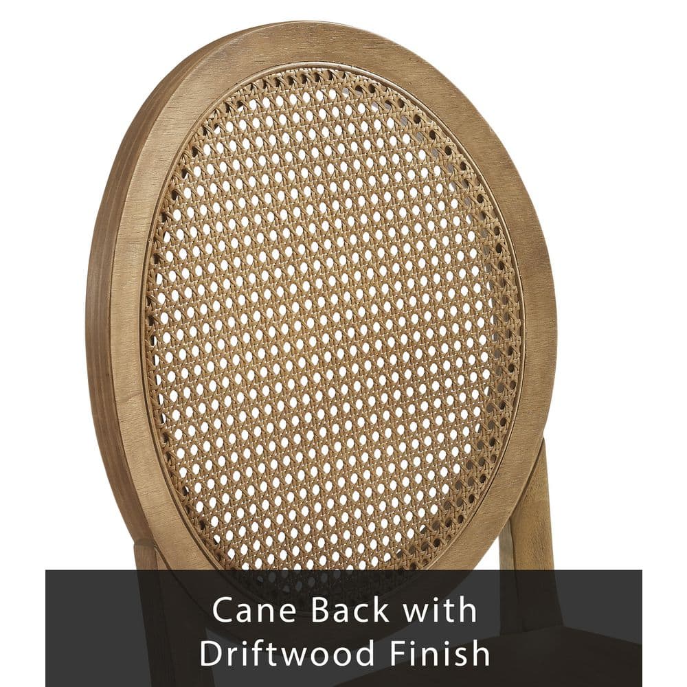 Close-up of the cane-back detail on a Katia dining chair.