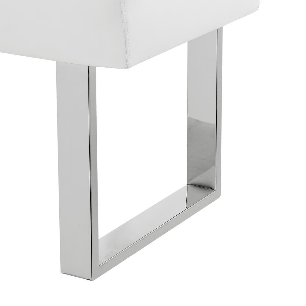 Modern White 48" Faux Leather Bench with Chrome Metal Frame