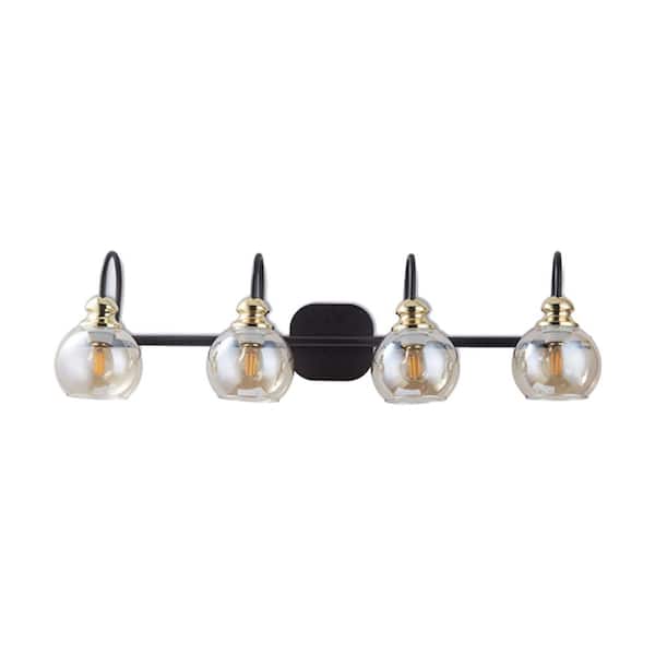 Amucolo 31.75 in. 4-Light Black Modern Vanity Light with Clear Glass Shades
